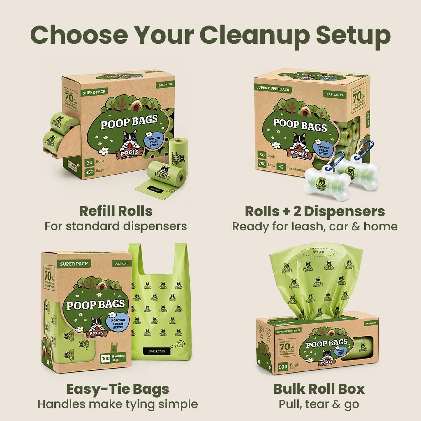 Pogi's Premium Dog Waste Bags with Handles – Extra-Thick, Leak-Proof, Large Size, Fresh Scent, 900 Count