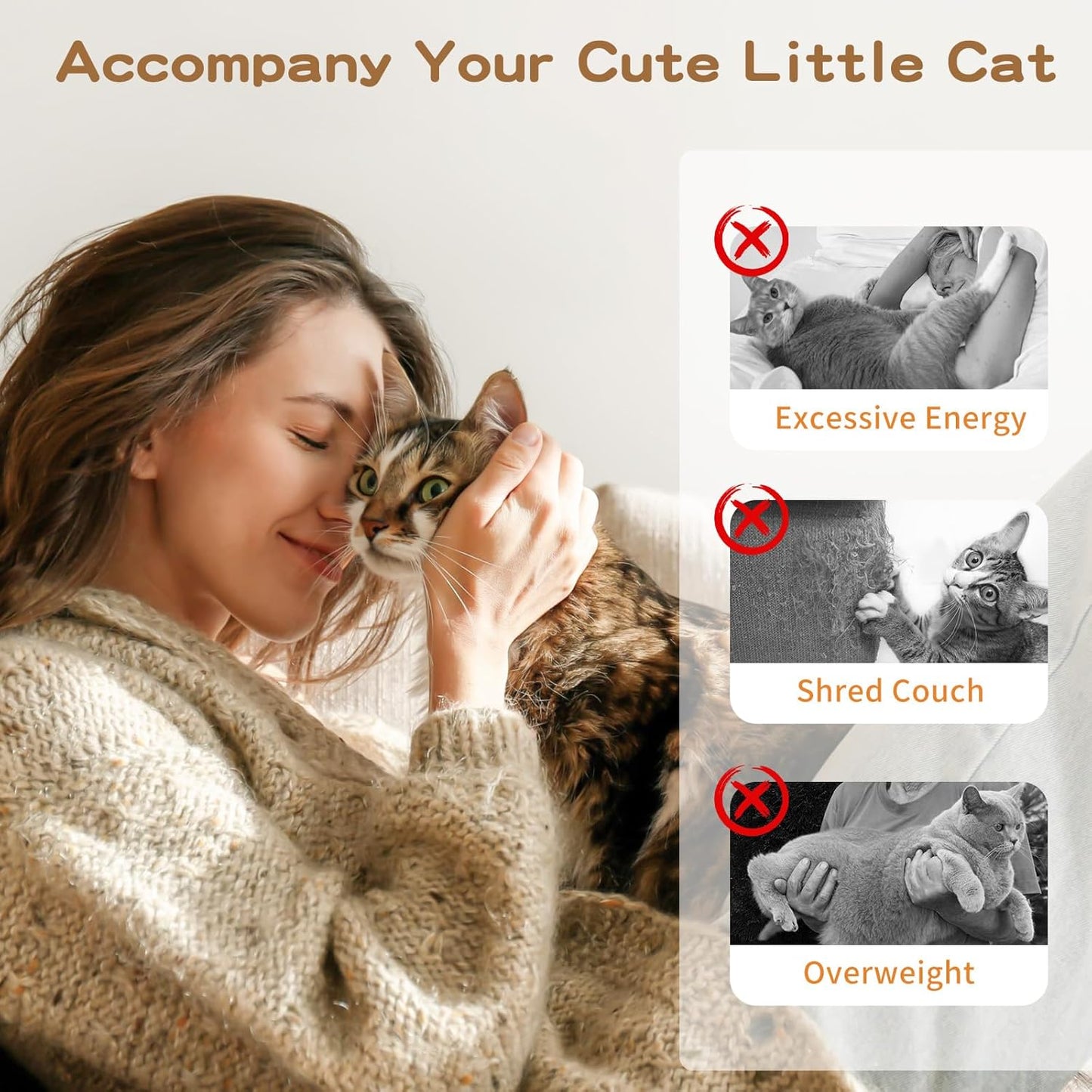 Feather Teaser Cat Toy - Interactive 34.5" Wand with Small Bell for Engaging Play and Exercise for Kittens and Cats, Brown Feather Design