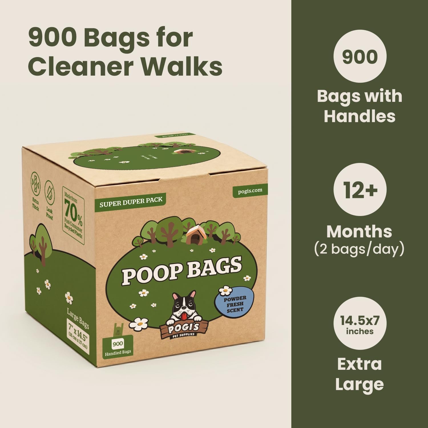 Pogi's Premium Dog Waste Bags with Handles – Extra-Thick, Leak-Proof, Large Size, Fresh Scent, 900 Count