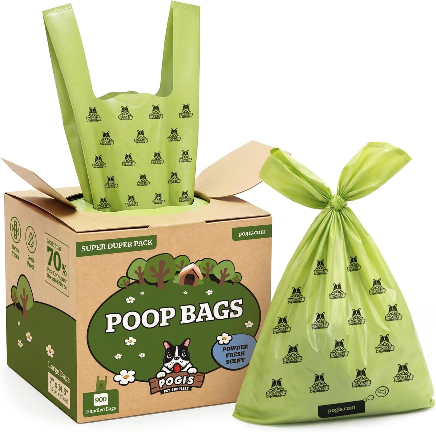 Pogi's Premium Dog Waste Bags with Handles – Extra-Thick, Leak-Proof, Large Size, Fresh Scent, 900 Count