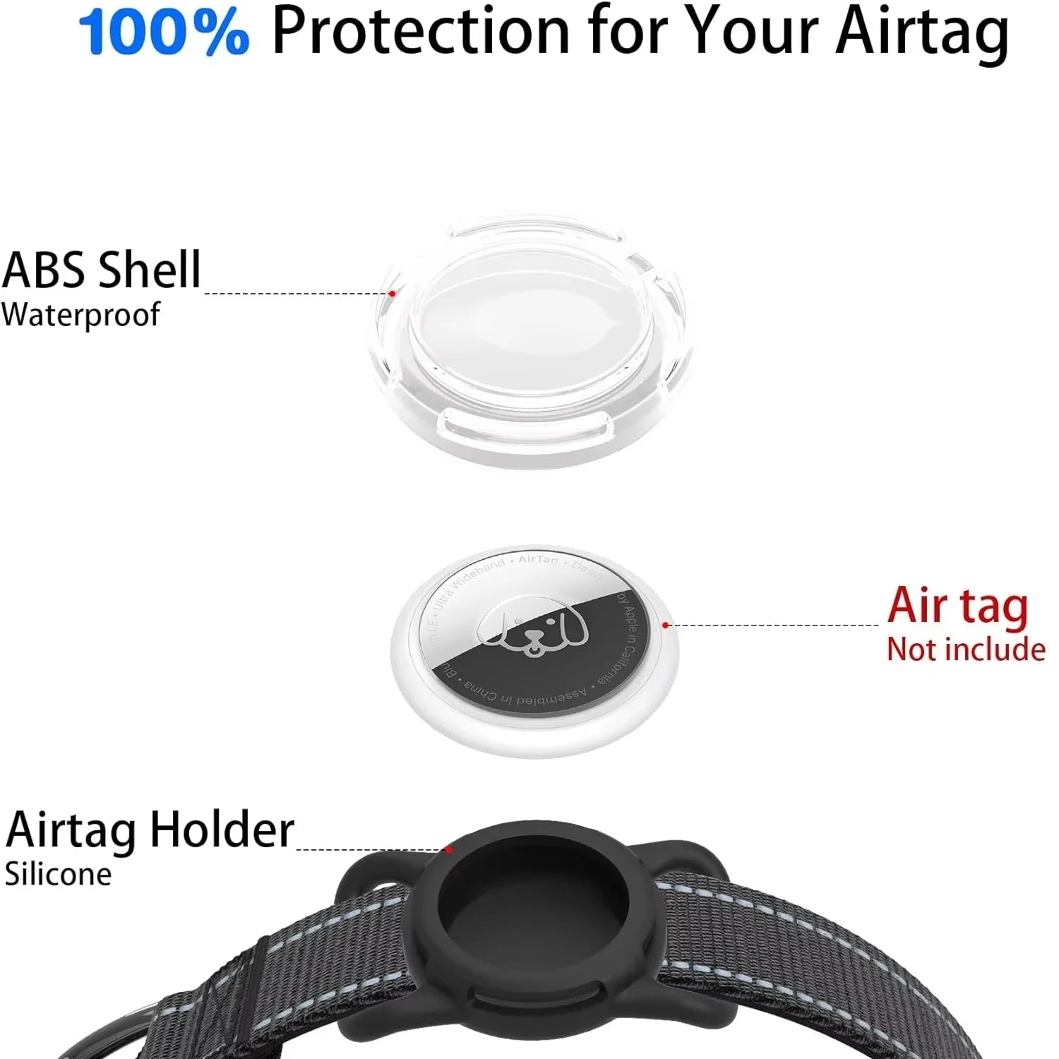 Premium Airtag Dog Collar with Waterproof Case, Reflective Soft Padding, and Adjustable Design for Large Dogs
