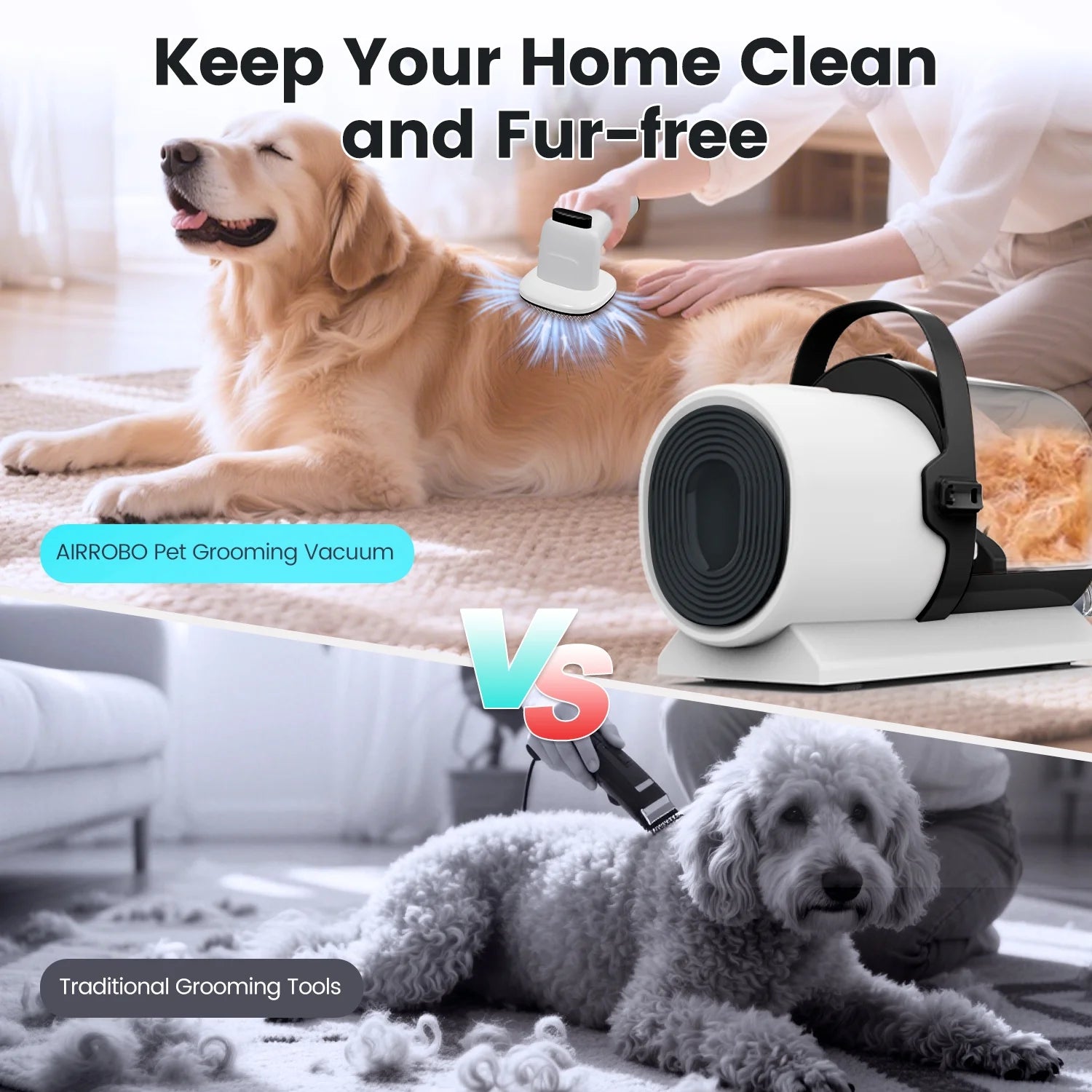 7-in-1 Dog Grooming Vacuum Kit with 11000Pa Super Suction for Effective Pet Hair Removal and Low Noise Operation