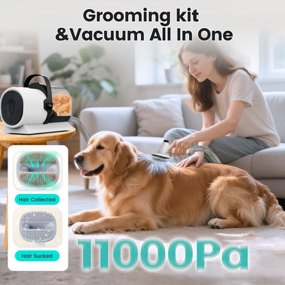 7-in-1 Dog Grooming Vacuum Kit with 11000Pa Super Suction for Effective Pet Hair Removal and Low Noise Operation