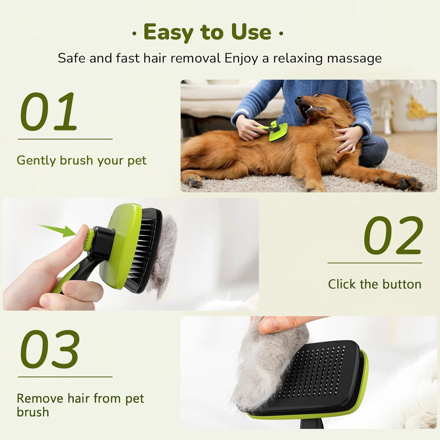 Self-Cleaning Slicker Brush for Dogs and Cats - Lightweight Undercoat Hair Removal Tool for Long, Thick, and Double-Coated Breeds