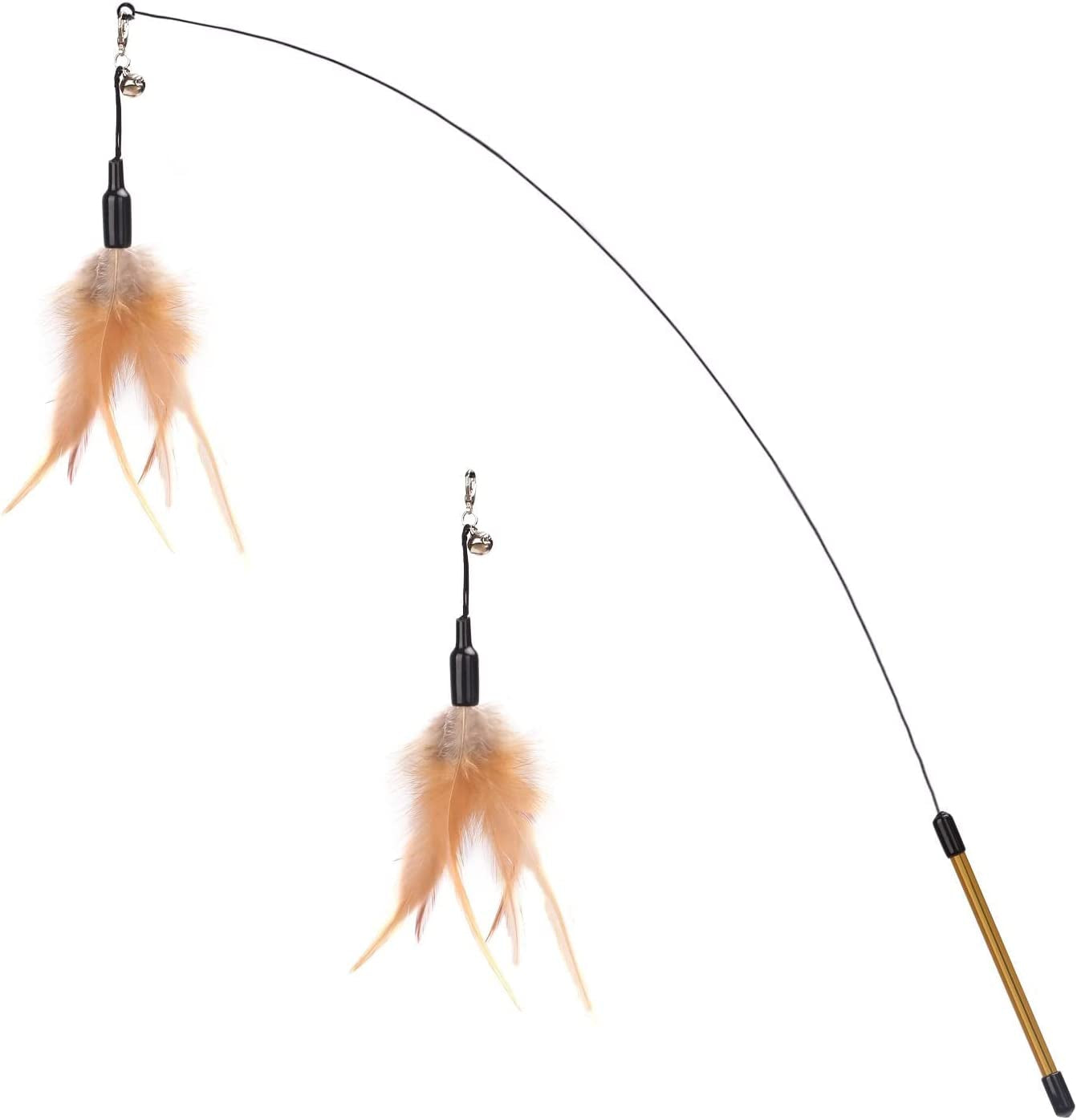 Feather Teaser Cat Toy - Interactive 34.5" Wand with Small Bell for Engaging Play and Exercise for Kittens and Cats, Brown Feather Design